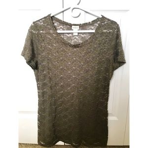 H&M Olive Green sheer blouse - Size L